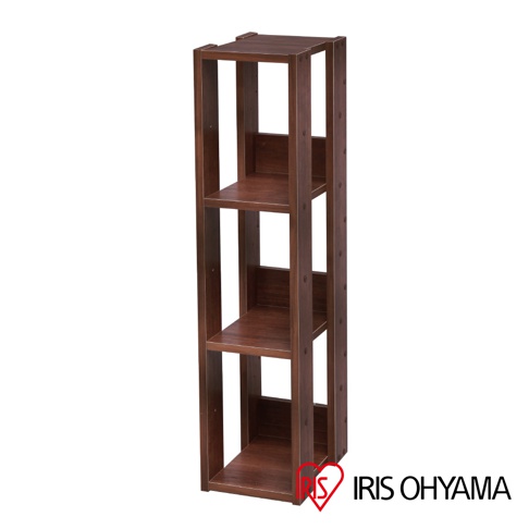 深棕色木質三層分層收納架，寬度約20公分，每層之間有木質隔板，整體為直立長方形設計。