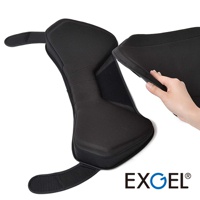 黑色汽車用輕薄背靠坐墊，採用網狀布料和記憶棉材質，設有可調節綁帶，可提供腰部支撐。