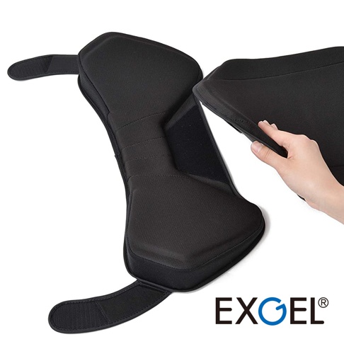 黑色汽車用輕薄背靠坐墊，採用網狀布料和記憶棉材質，設有可調節綁帶，可提供腰部支撐。