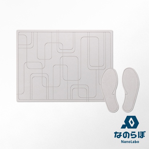 NANOLABO 珪藻土瞬間吸水地墊與鞋靴除濕墊組合，地墊印有幾何圖案，附有兩片鞋墊。