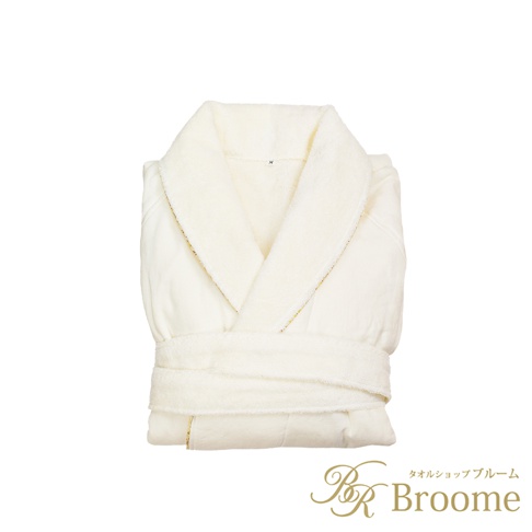 今治純棉浴袍，米白色，M尺寸，採用柔軟親膚的純棉材質，領口及腰帶設計，適合居家穿著。