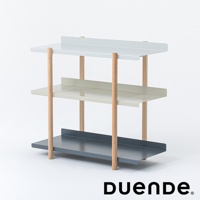 MARGE SHELF 3 三層置物收納架，由淺藍色、淺綠色及深灰色金屬層板和原木色木質支架組成，簡約現代的設計，適合居家收納。