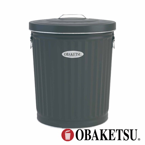 OBAKETSU 品牌 33L 圓形深灰色防鏽鍍鋅鋼垃圾桶，帶有提把和蓋子