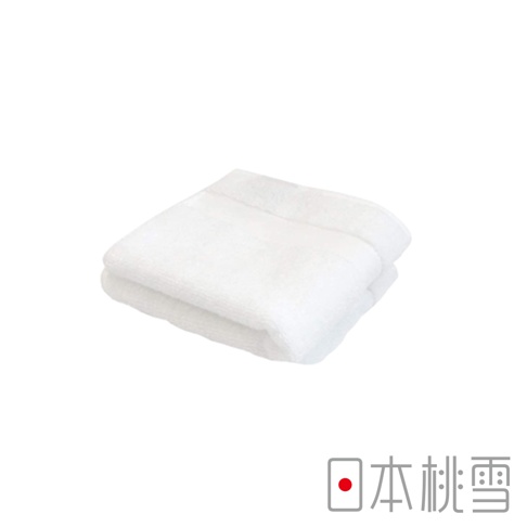 一張白色今治匹馬棉方巾，對折後呈現柔軟的織物紋理，邊緣有細緻的縫線。