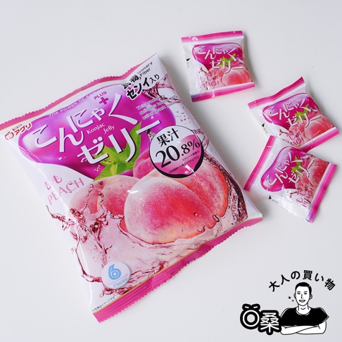 雪國AGURI蒟蒻果凍桃子口味，包裝上印有水蜜桃圖案和日文標示