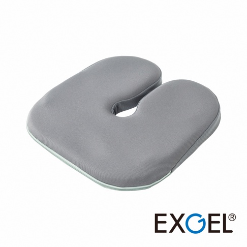 THE OWL Standard U貓頭鷹U字型坐墊，灰色布料表面，U型開口設計，側邊有淺綠色滾邊。