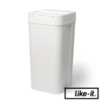 白色塑膠按壓式垃圾桶，帶有密封蓋，容量 45 公升，設計簡潔。