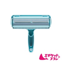 淺藍色免耗材除塵滾輪，帶有 T 型手柄，滾輪部分為灰色細絨材質，前端設有兩條銀灰色導軌。