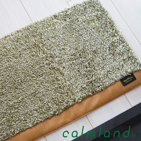 Ward Robe 天然防滑玄關地墊，淺綠色絨毛材質，搭配咖啡色包邊，設有黑色品牌標籤，標有「Ward Robe MADE IN JAPAN」。