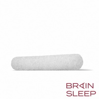 白色圓柱形腦眠科技枕，表面有顆粒感材質，中間部分較寬，兩側圓潤，底部有紅色「BRAIN SLEEP」品牌標誌。