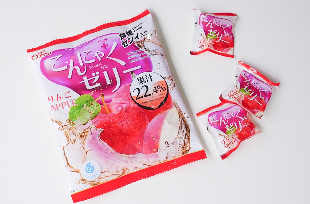 圖片文字：THIS PRODUCT IS DELICIOUS KONJAC JELLY USING APPLE JUICE.果汁 22.4% 7色揃。 6 Pieces