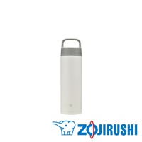 0.6L不鏽鋼真空保溫保冷杯，杯身為白色，附有灰色提環和瓶蓋。