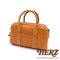 HERZ 職人手作咖啡色皮革兩用迷你波士頓包，有壓印品牌標誌