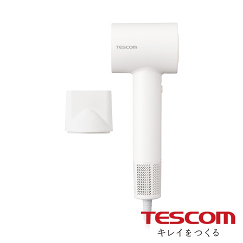 TESCOM 專業負離子吹風機，雲朵白色，配備集風嘴，簡約設計。
