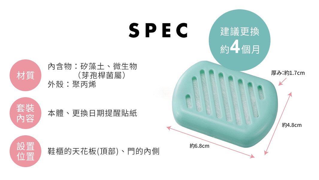 COGIT POWER BIO 鞋櫃用除臭防霉貼片盒，建議約4個月更換，尺寸約6.8x4.8x1.7公分