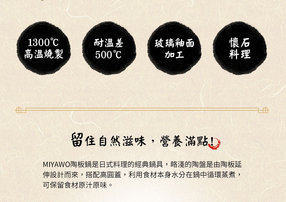 黑灰色直火系列陶板鍋，容量0.55L，標示1300°C高溫燒製、耐溫差500°C、玻璃釉面加工，適合懷石料理。