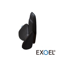 黑色EXGEL汽車用背墊，由多個弧形支撐墊組成，具有透氣材質和人體工學設計，提供腰部和背部支撐。