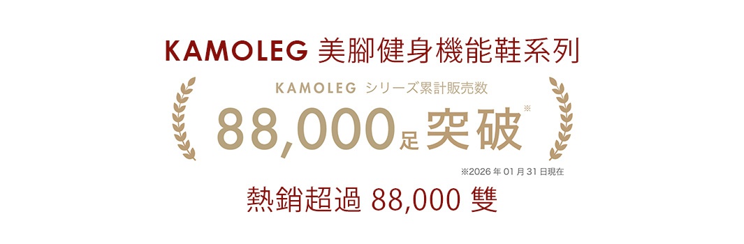 KAMOLEG 美腳健身機能鞋系列，累計銷售量突破 88,000 足，截至 2026 年 01 月 31 日
