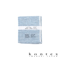 MOKU LINEN 輕薄速乾棉麻拭巾，淺藍色，棉麻混紡材質，雙面皆有標籤，顯示棉60%、麻40%及日本製造。