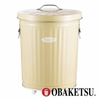 OBAKETSU 奶油色附輪垃圾桶，帶有扶手和可拆卸蓋子。