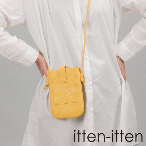 itten-itten 義大利皮革散步手機包，黃色。