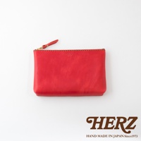 職人手作皮革長方形拉鍊收納包，紅色，簡約設計，搭配金色拉鍊，可容納隨身小物。