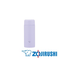 淺紫色 0.25L 不鏽鋼真空保溫保冷杯，一體式中栓旋蓋設計，杯身印有象印標誌。