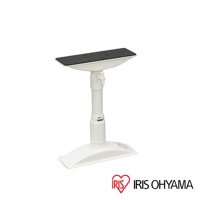 白色傢俱防倒伸縮固定棒，頂部有黑色防滑墊，支架可調節高度，配有白色底座。