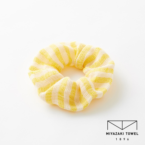 今治有機匹馬棉雙色彈力髮圈，黃白條紋，柔軟親膚。