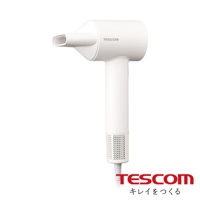 TESCOM 專業負離子吹風機，雲朵白，簡約設計，手柄底部有網狀進風口。