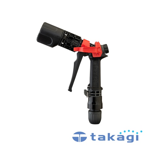 takagi Tough Gear 旋噴頭 QG559，黑色與紅色手柄，帶有噴嘴。