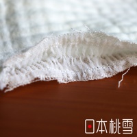 雙面紗布立體織紋輕質浴袍/睡袍的邊緣特寫，露出白色紗布材質的蓬鬆織法。