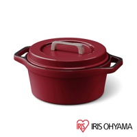 COTOCO 萬用無水調理鍋26cm，酒紅色鑄鐵鍋身，配有銀色提把及鍋耳，簡約設計。