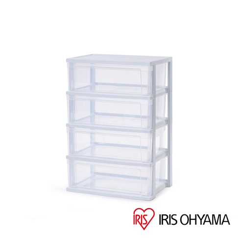 白色四層抽屜式透明收納櫃，由塑膠材質製成，抽屜皆為透明設計，方便辨識內容物，適合居家收納。