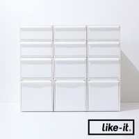 like-it 品牌白色可堆疊抽屜式收納箱，共十二個抽屜，整齊排列於白色背景上。