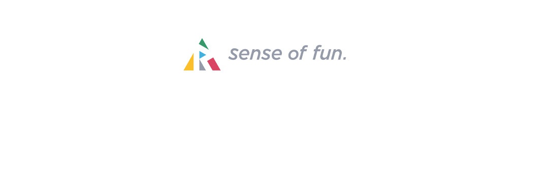 R-house家事雜舖的「sense of fun」標誌，由彩色幾何圖案組成。