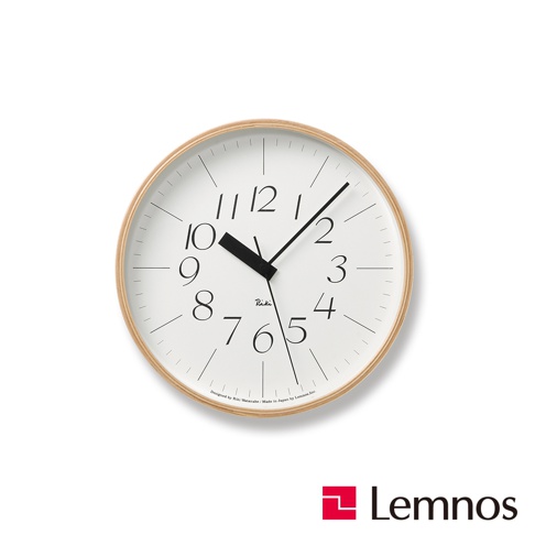 RIKI Lightness時鐘(M)，白色錶盤，黑色數字與指針，木質錶框。