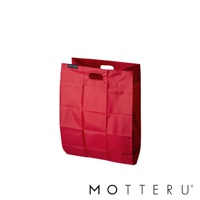 紅色迷你口袋摺疊環保隨行袋，採用尼龍材質，可折疊設計，方便攜帶。袋身有提把，正面有品牌標誌「MOTTERU」。