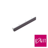 白色塑膠外框搭配深灰色磁吸面板，設有四個白色伸縮掛鉤，產品長條形，邊緣圓潤，角落帶有白色圓柱狀突起。