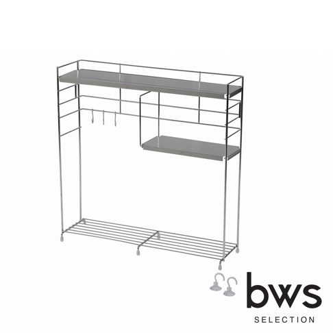 bws SELECTION 不鏽鋼三層收納架，附三個S型掛勾，適合廚房收納，尺寸為50x14.5x50.5公分