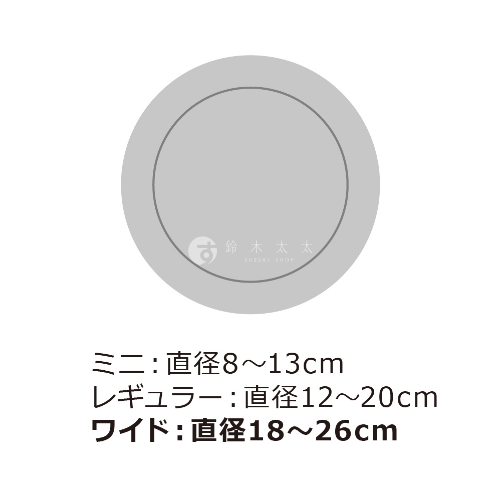 迷你：直徑8～13cm，常規：直徑12～20cm，寬：直徑18～26cm