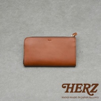 HERZ 職人手作皮革拉鍊長夾，咖啡色，拉鍊處有金色拉頭。