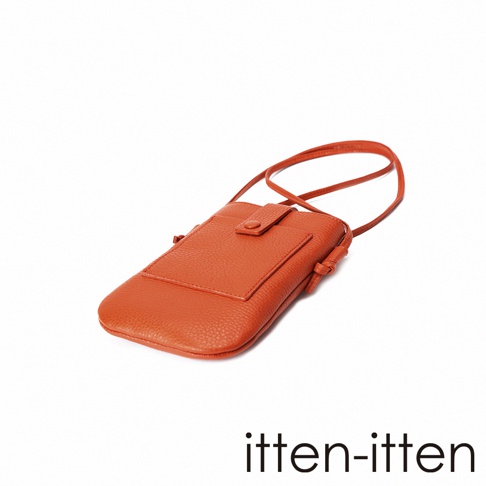 itten-itten 義大利皮革散步手機包，橘色，附掛繩