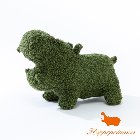 綠色竹棉混紡材質的河馬抓握玩偶，材質柔軟，造型可愛，適合嬰幼兒抓握玩耍。