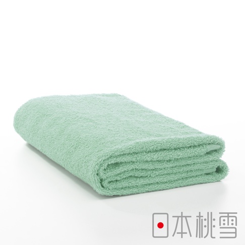 淺綠色飯店浴巾，材質柔軟，毛圈織法，對折展示。