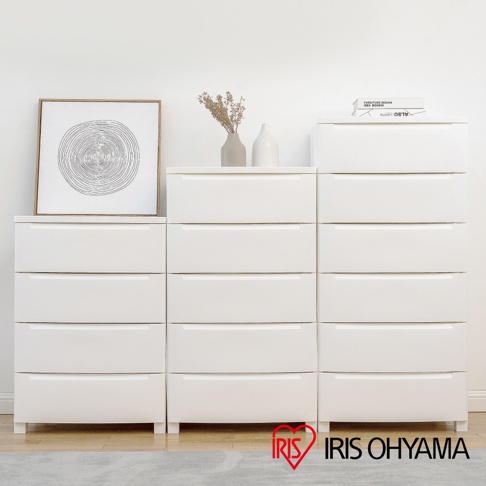 白色六層抽屜式組合收納櫃，由塑膠製成，設計簡約，適合居家收納。