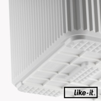 白色可疊式波浪紋收納箱，底部有網格狀結構，材質為塑膠。