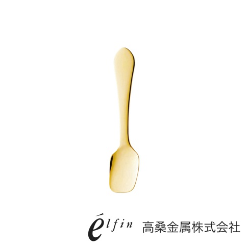 日製純銅金黃色冰淇淋匙，勺頭為方形，手柄光滑，呈現精緻質感。