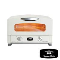 復古米白色多用途烤箱，配有銀色把手和兩個旋鈕控制面板，烤箱內有加熱管和烤網，右下角有一個印有神燈圖案和Sengoku Aladdin字樣的黑色標誌。