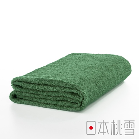 綠色精梳棉飯店浴巾，質地柔軟，對折整齊，呈現蓬鬆的毛圈感。